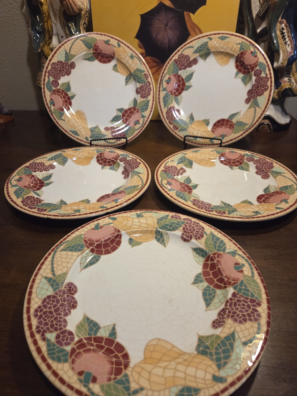 Pier 1 Mosaic Fruit 10.5" Dinner Plates Set Of 5